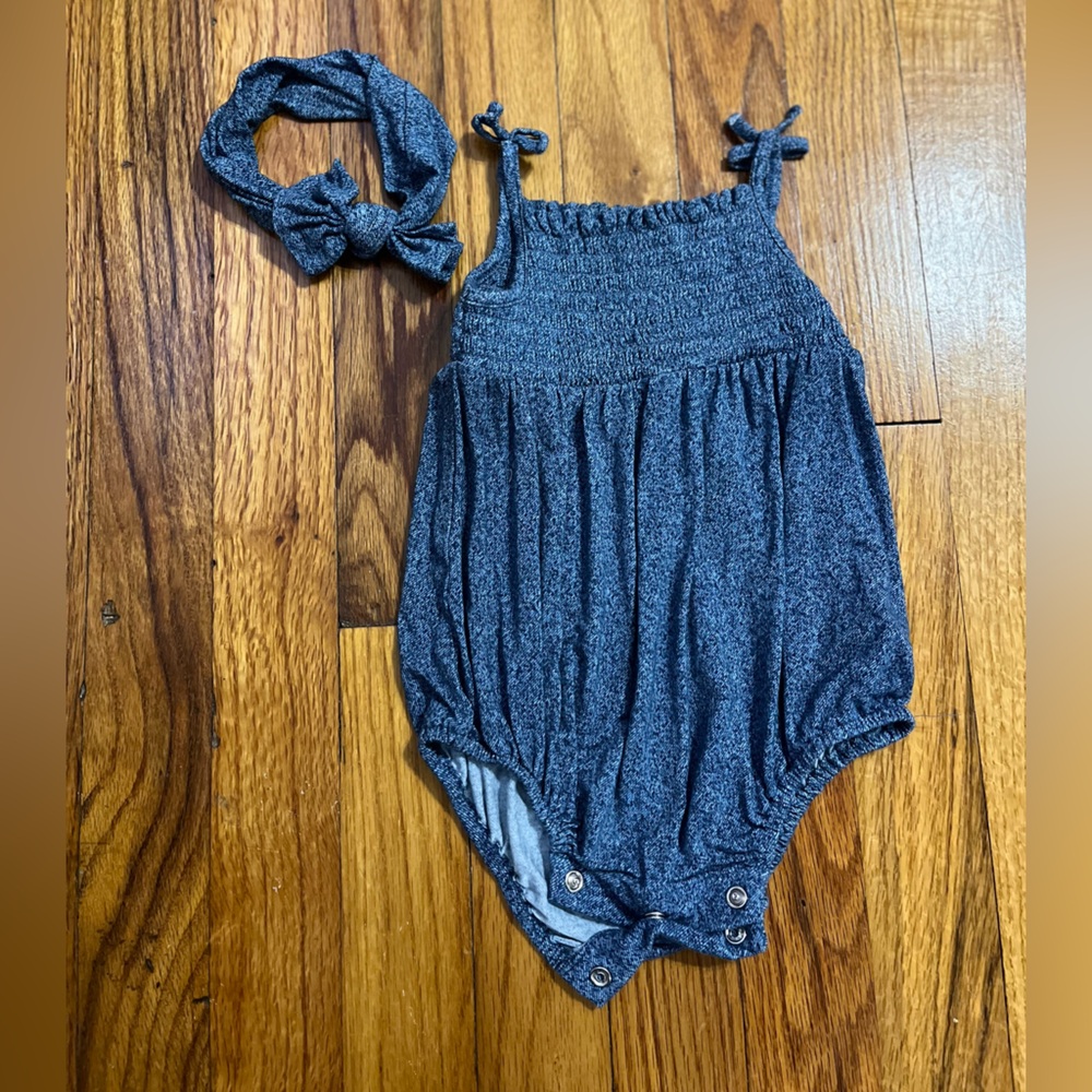 Gray Baby Romper with Headband